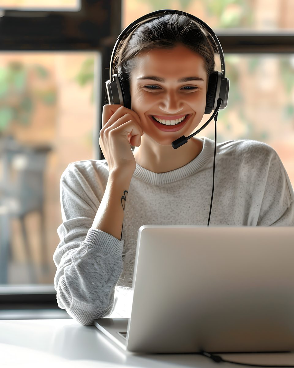 CorporateTech support team member on a headset helping a client